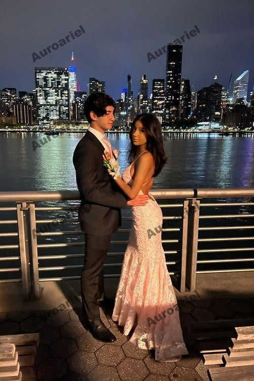 Pink Backless Mermaid Graduation Prom Dress Evening Party Dress