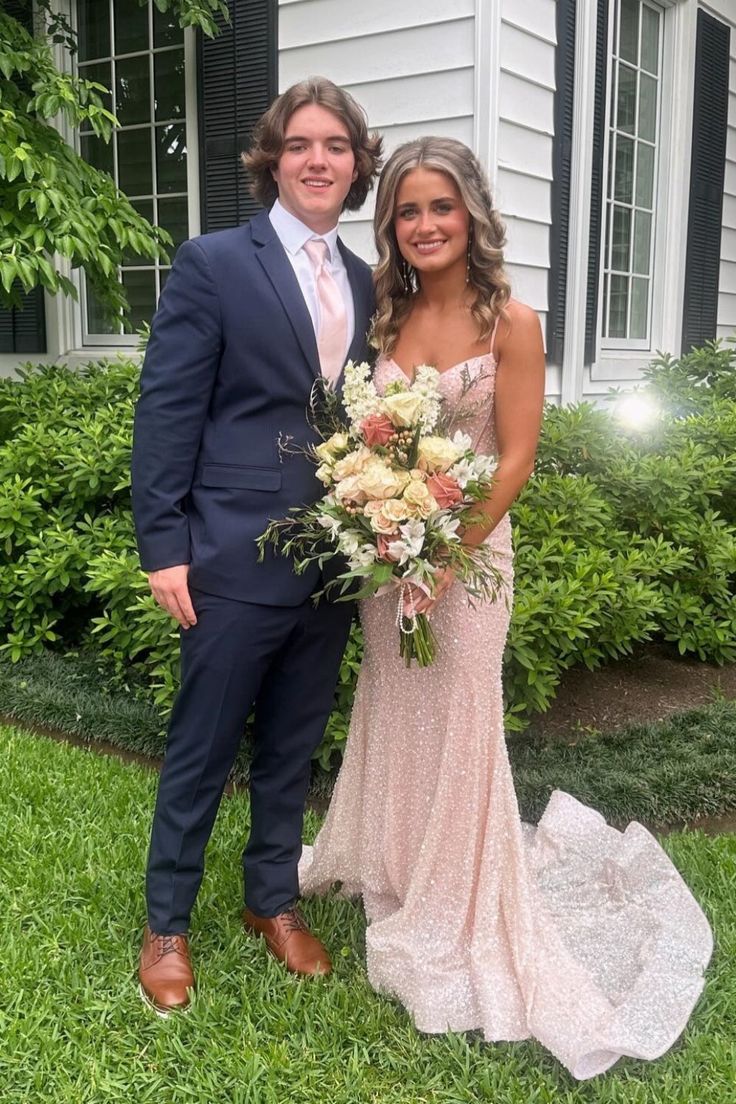 Plunge Neck Blush Pink Sequin Long Dress