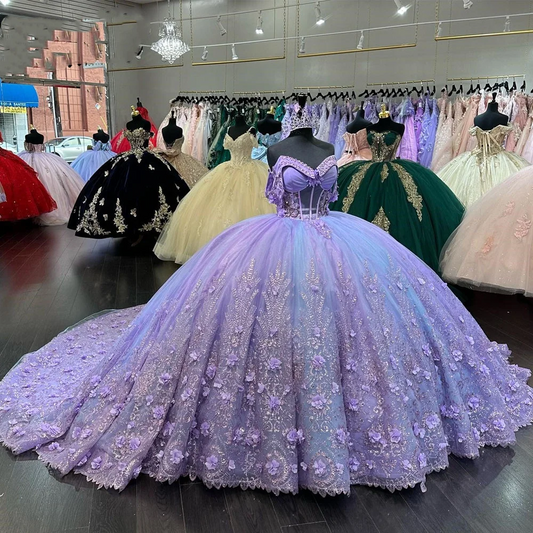 Light Purple Quincenara Dress Sparkly Beading Sequin Sweet 16 Ball Gown