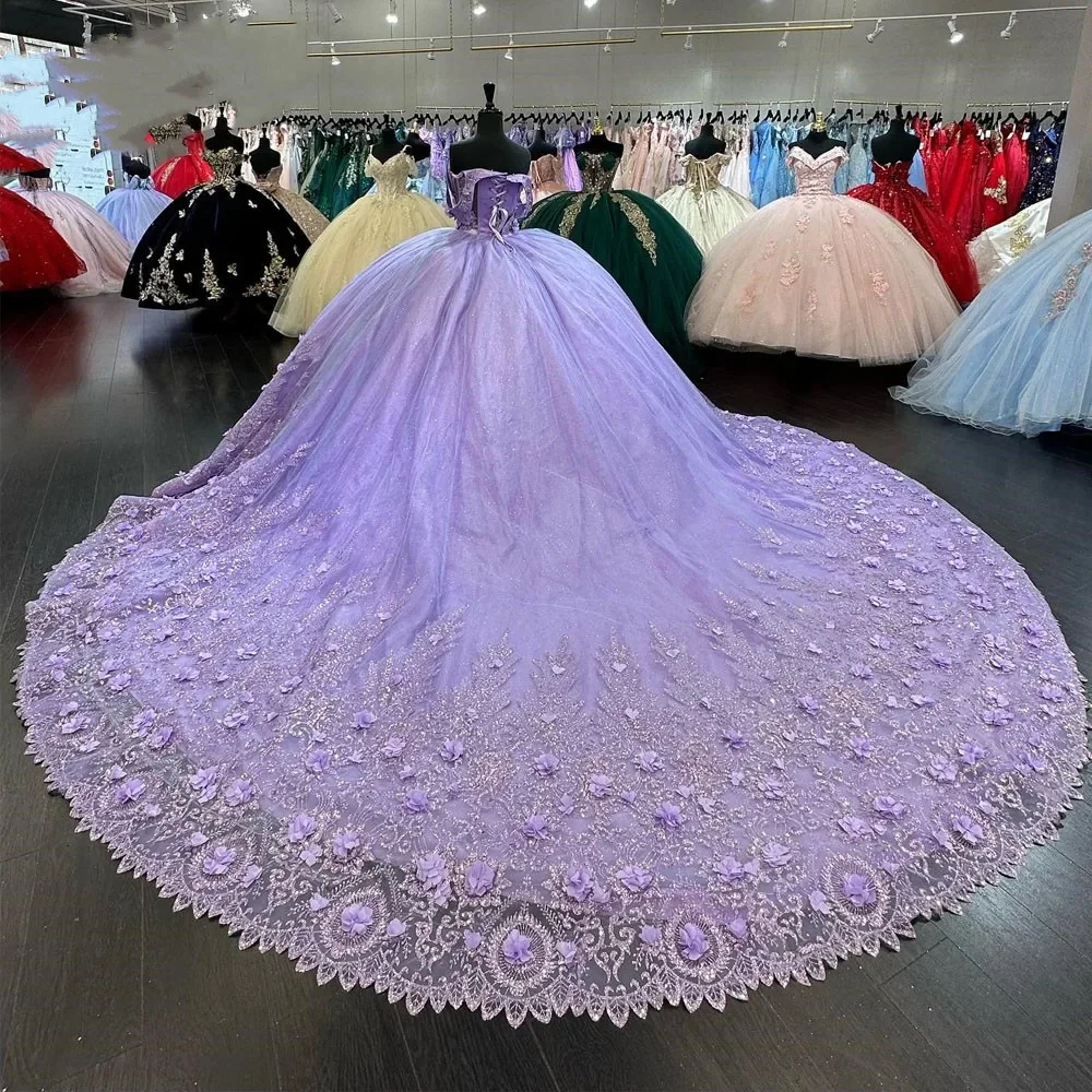 Light Purple Quincenara Dress Sparkly Beading Sequin Sweet 16 Ball Gown