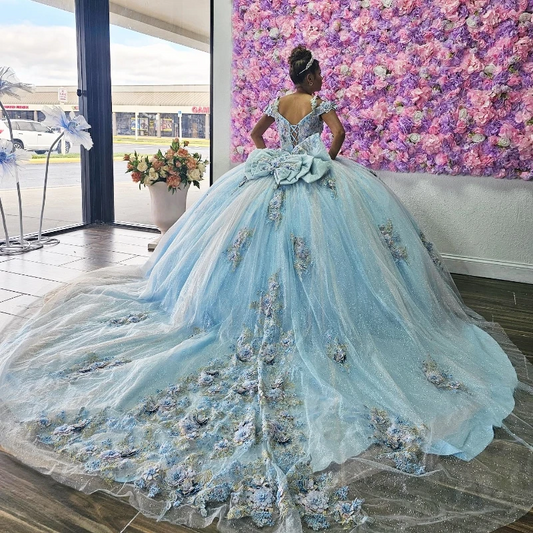 Sky Blue Quinceanera Dresses Sweet 15 16 Birthday Party Gown Off Shoulder Princess Long Pageant