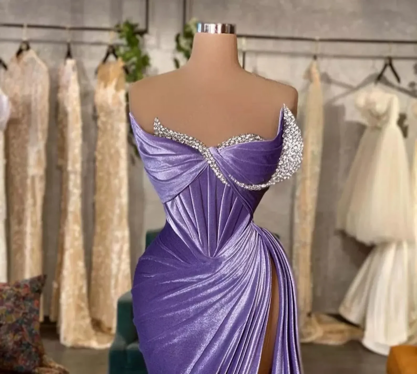 Lavender Elegant Velvet Prom Dresses  Mermaid Women Party Gowns Pleated High Split Sexy Formal Evening Gowns