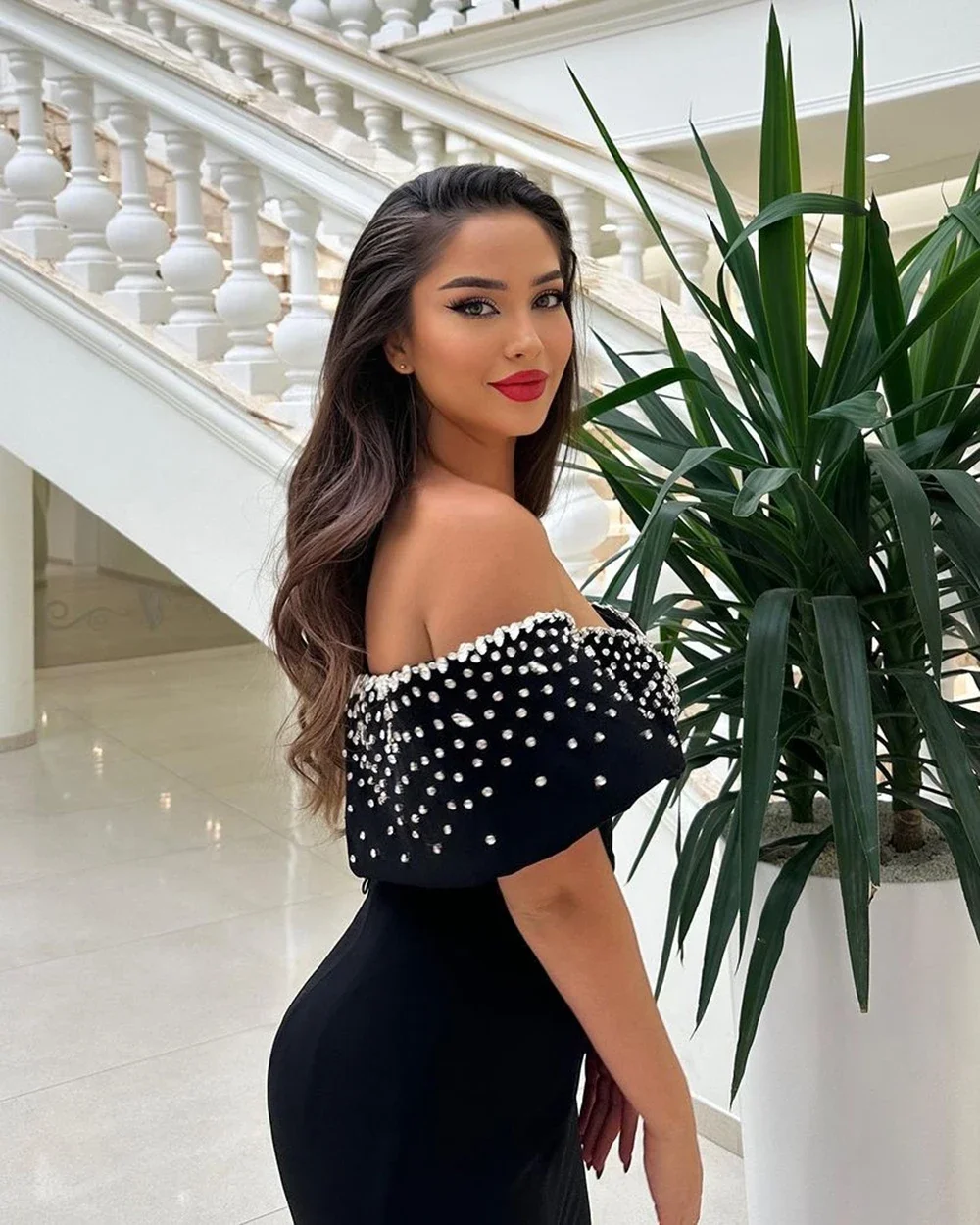 Black Formal Dress Mermaid Beads Satin Prom Dresses For Women Party Dress Off The Shoulder Formal Prom Gowns