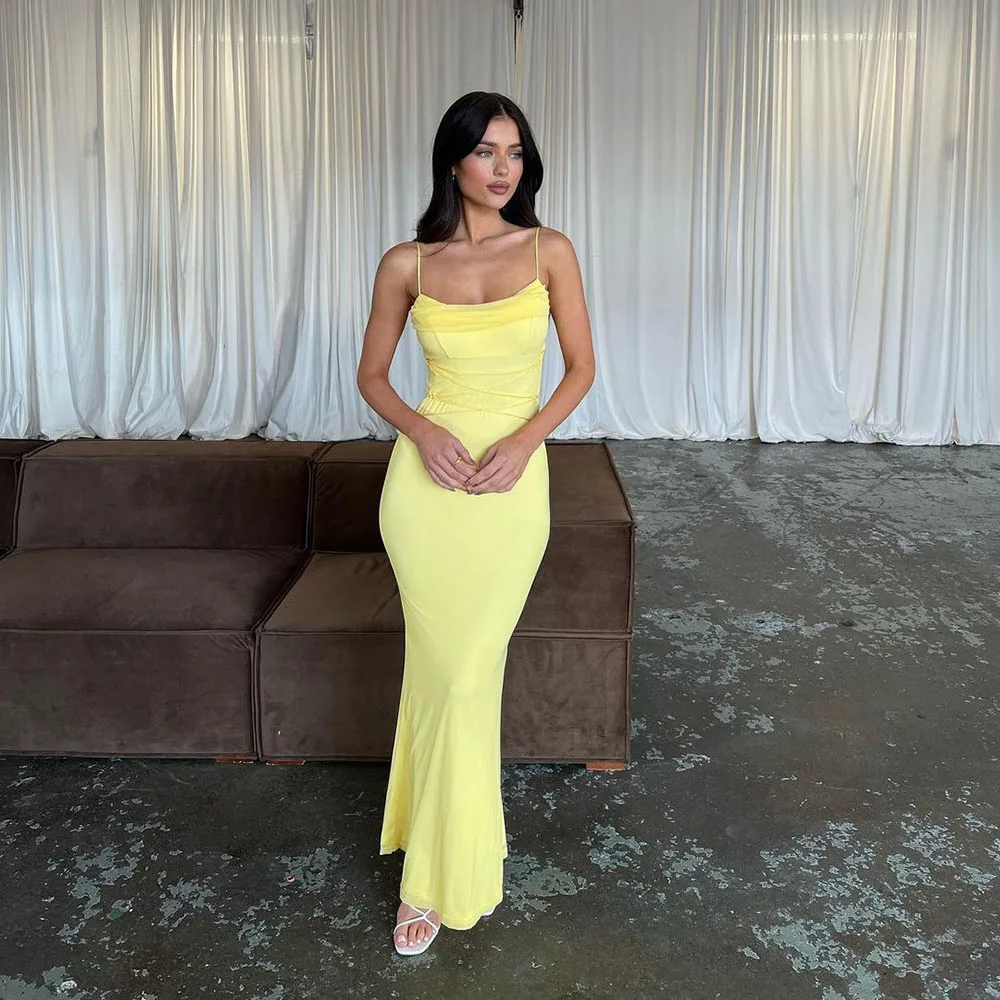 Yellow Simple Prom Gowns Satin Evening Dresses Prom Dress Gown Outfit Mermaid Party Dress