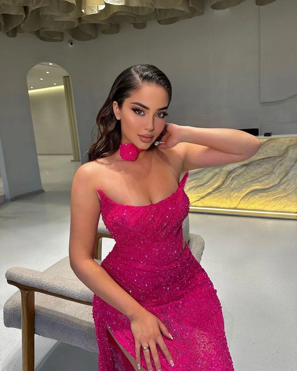 Purple Mermaid Evening Dress Sequined Shiny Prom Gowns Graduation Party Dress