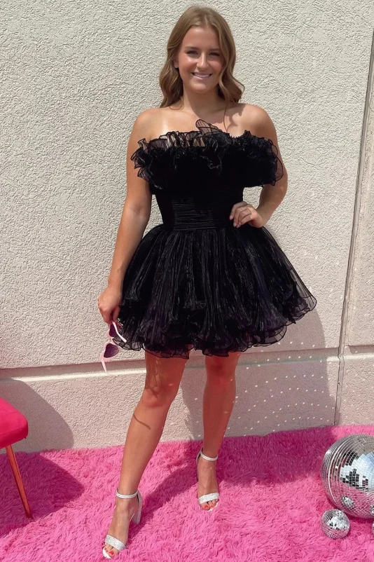 Strapless Organza Prom Dresses Elegant Sleeveless Evening Dress