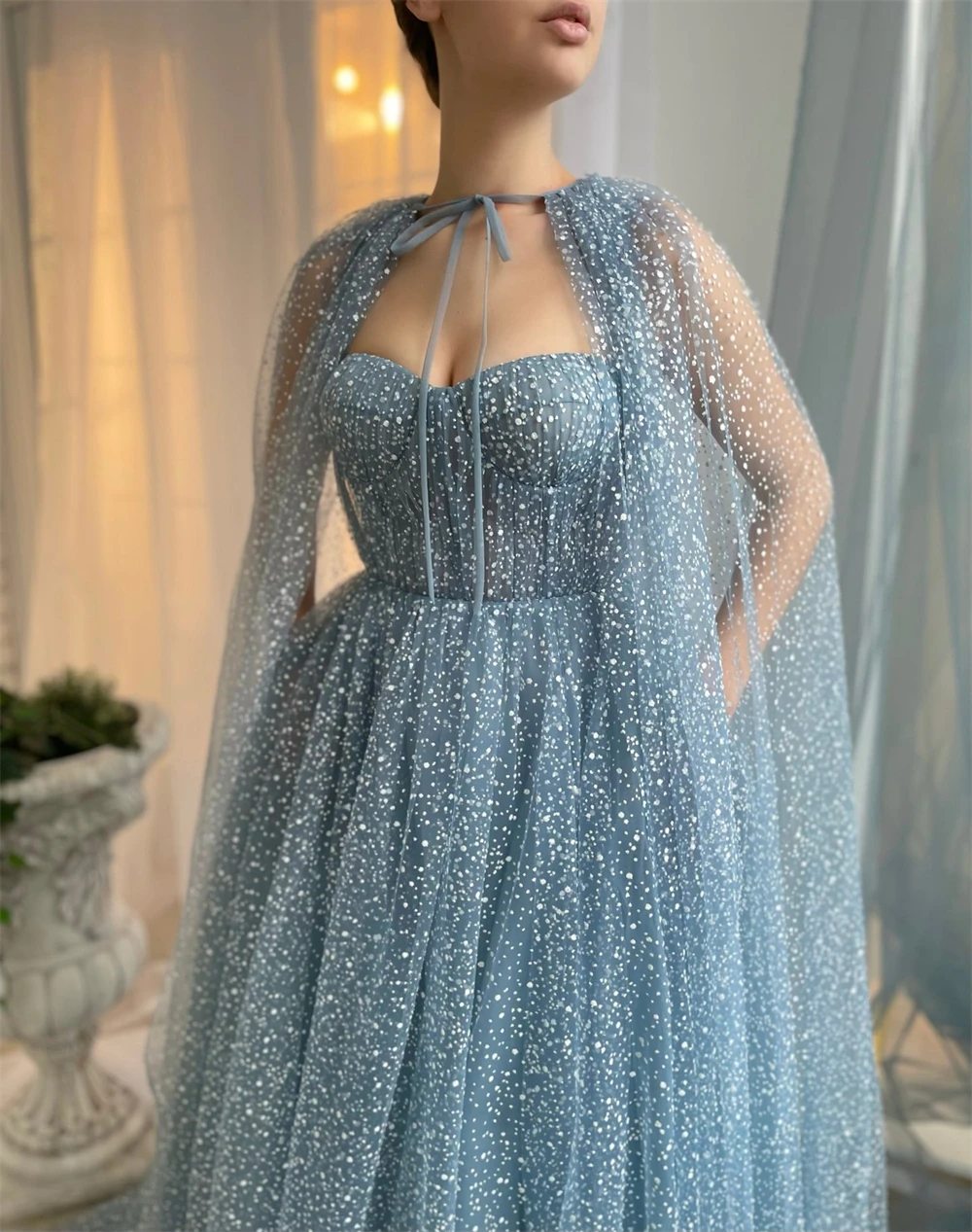 Women’s Sparkle Starry Tulle Strapless Prom Dresses Floor-Length A-Line Sleeveless Formal Evening Party Gowns Bring Shawl