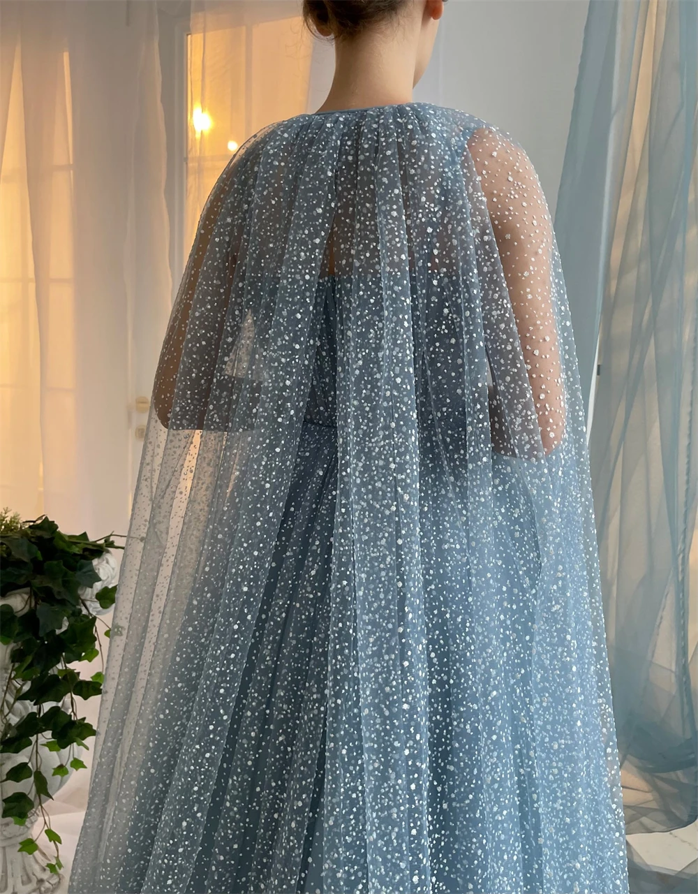 Women’s Sparkle Starry Tulle Strapless Prom Dresses Floor-Length A-Line Sleeveless Formal Evening Party Gowns Bring Shawl