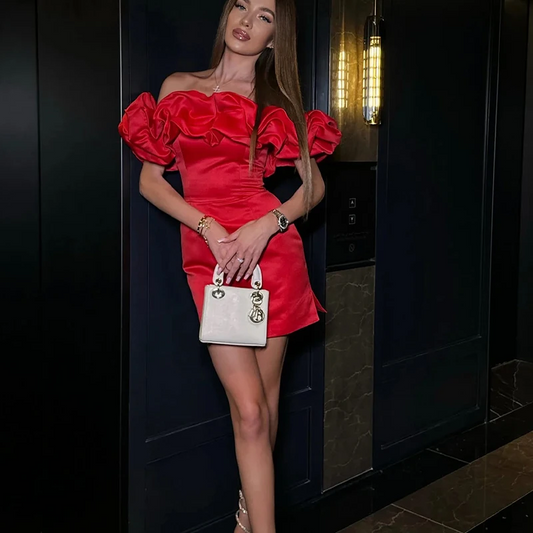 Red Cocktail Dresses Off Shoulder Short Prom Birthday Party Gowns Women Dinner Dress Mini Formal Event Gown Custom