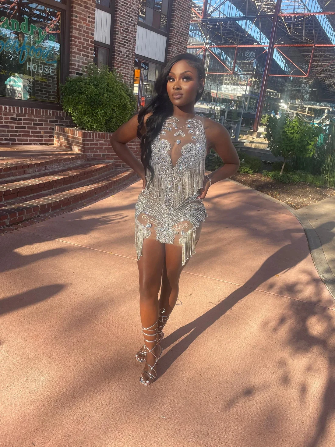 Sexy See Thru Silver Rhinestone Crystal Prom Dresses Gowns For Black Girls Mermaid Birthday Party Dress Homecoming Gown