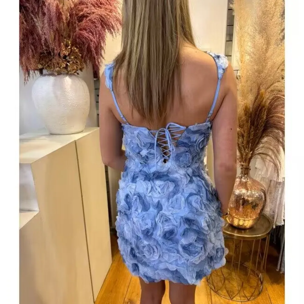 Sexy Evening Dress For Women 3D Flower Spliced Sleeveless Solid Color Mini Birthday Dresses Summer