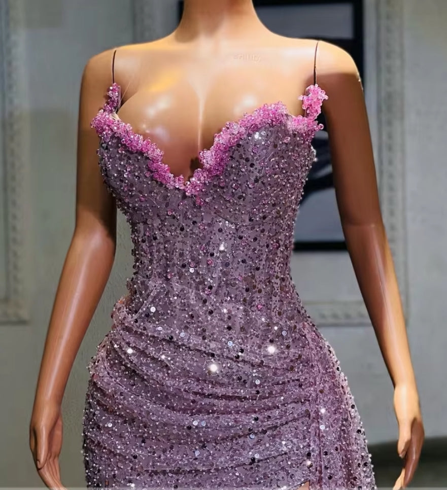 Light Purple Beaded Sweetheart High Split Luxury Evening Dresses For Wedding Mermaid Prom Dresses Elegant Gowns