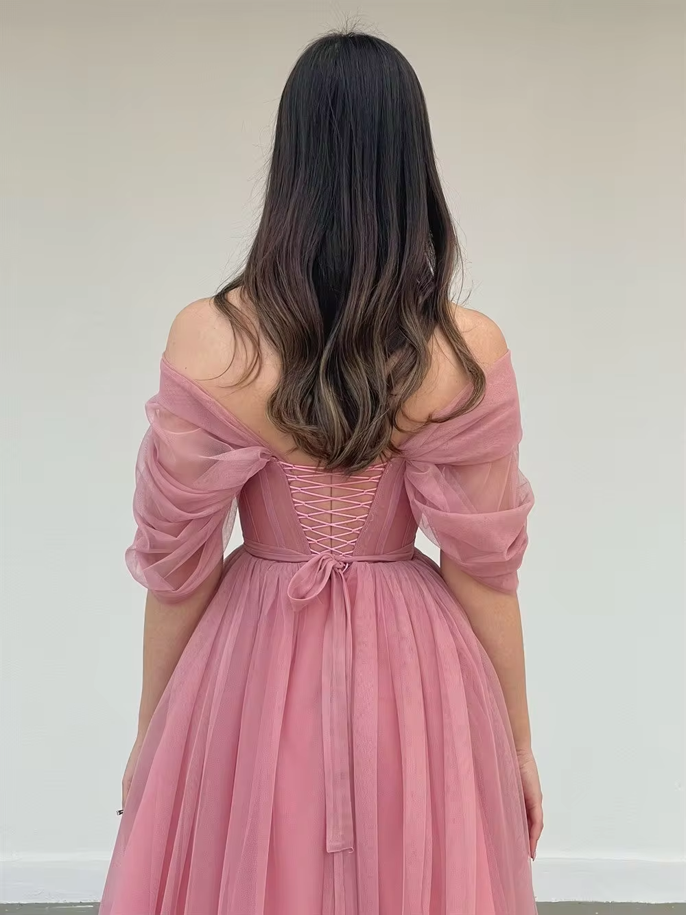 Dusty Pink Off The Shoulder Pleat Sweethart Tulle A Line Prom Dresses Custom Made Formal Bridal Grown Homecoming Wear