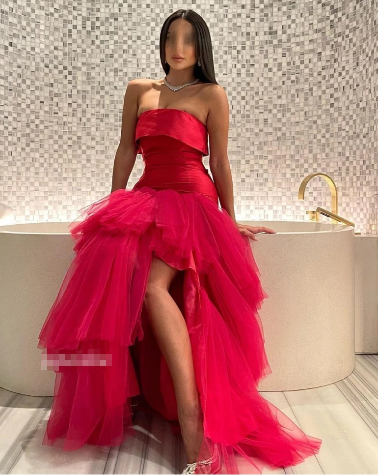 Tiered Pleat Wedding Party A-line Strapless Bespoke Occasion Gown Long Dresses Sexy Casual
