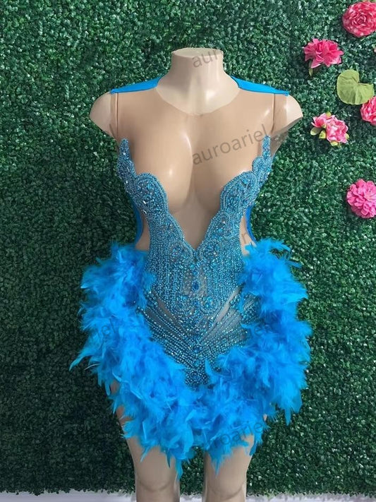 Glitter Blue Diamonds Prom Dress Shiny Rhinestones For Black Girl Luxury Dresses Women
