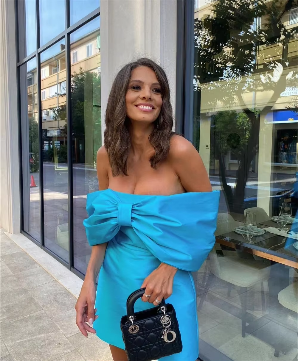 Customized Simple Off-the-shoulder Sheath Mini Cocktail Dresses Bows s Formal Occasion Gown vestidos longos para eventos especia