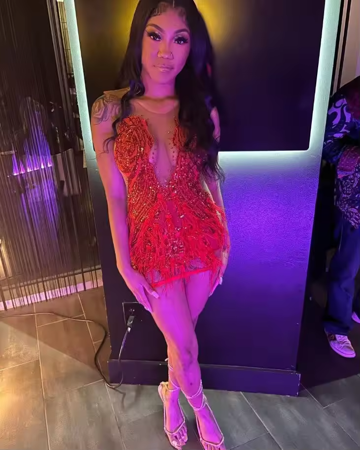 Gillter Red Short Prom Homecoming Dress for Women Sparkly Sequins Applique Feather Sheer Mesh Birthday Runway Gown customsized