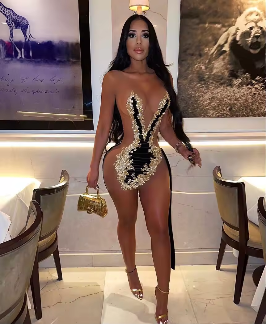 Sexy Black African American Prom Dresses For Black Girls Sheer Short Birthday Party Women Cocktail Dresses Nigeria Customized