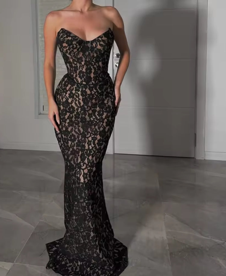 Modest Lace Evening Dresses Long Mermaid Robe De Soirée Femme Sexy Open Back Wed Party Dress 2025 Formal Gown Customized