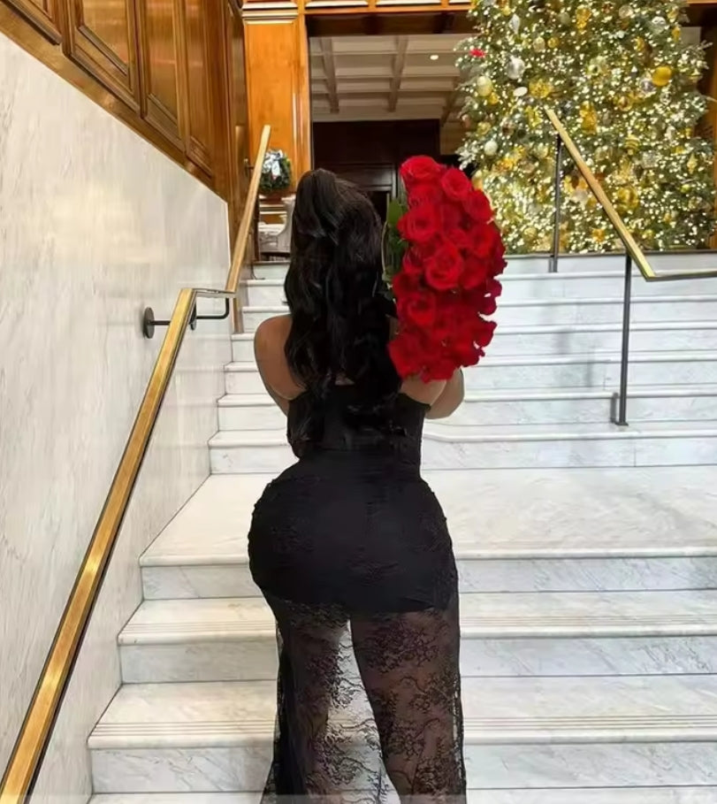 Sexy Black Long Prom Dresses High Slit Lace Birthday Party Sweetheart Corset Birthday Party Gowns Robe De Bal Customized