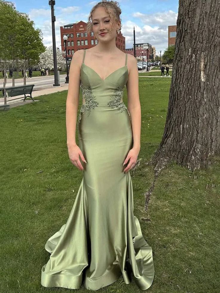 Blue V-Neck Sheer Side Trumpet Long Formal Dress