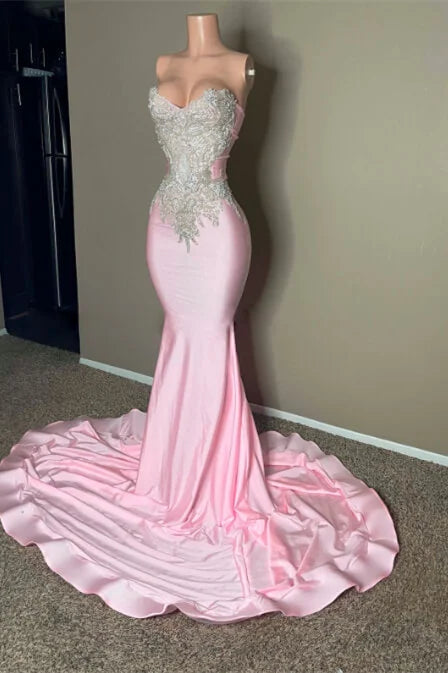 Chic Pink Sweetheart Sleeveless Mermaid Evening Gown With Beadings On Sale