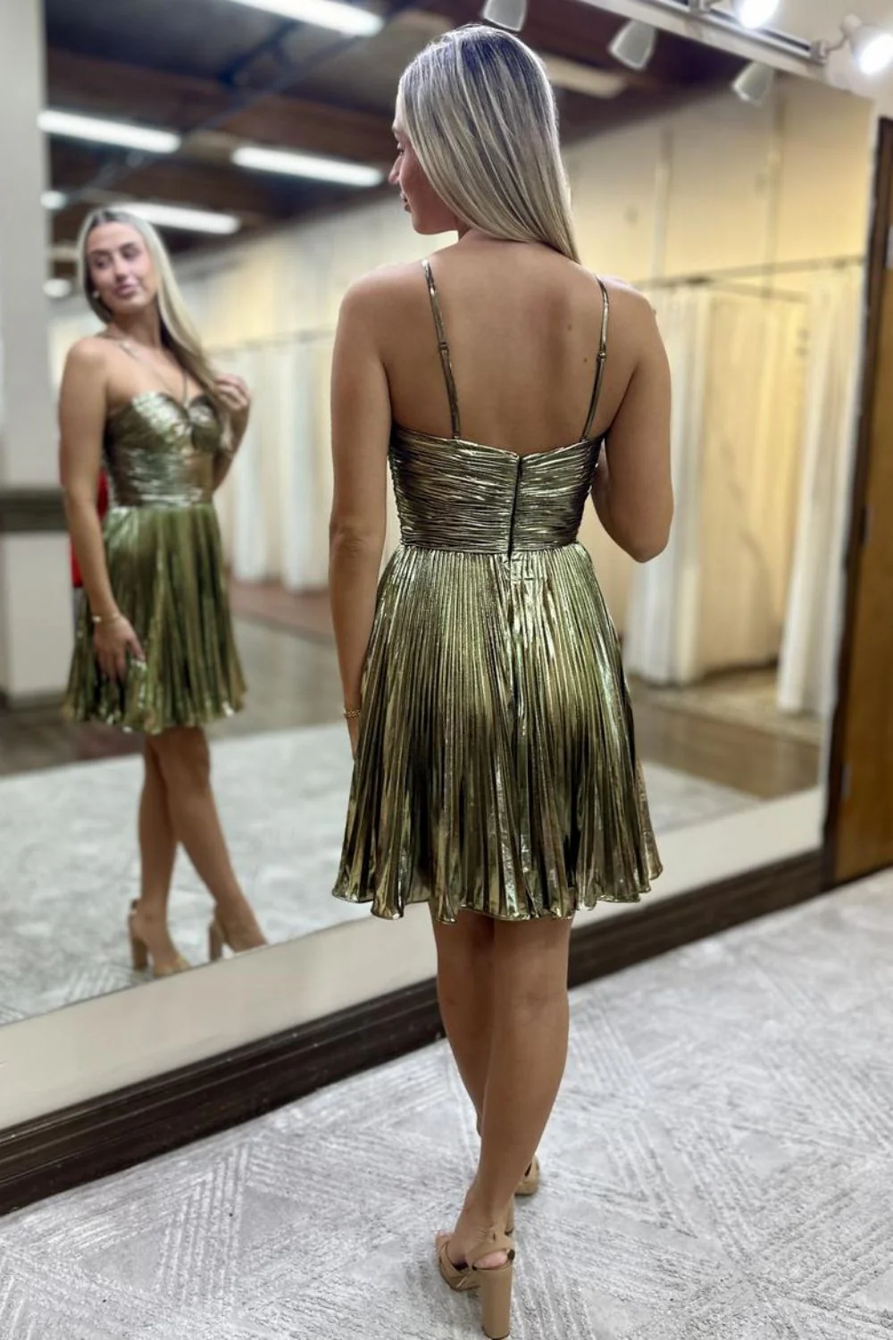 A-Line Spaghetti Straps Royal Blue Pleated Short Homecoming Dresses