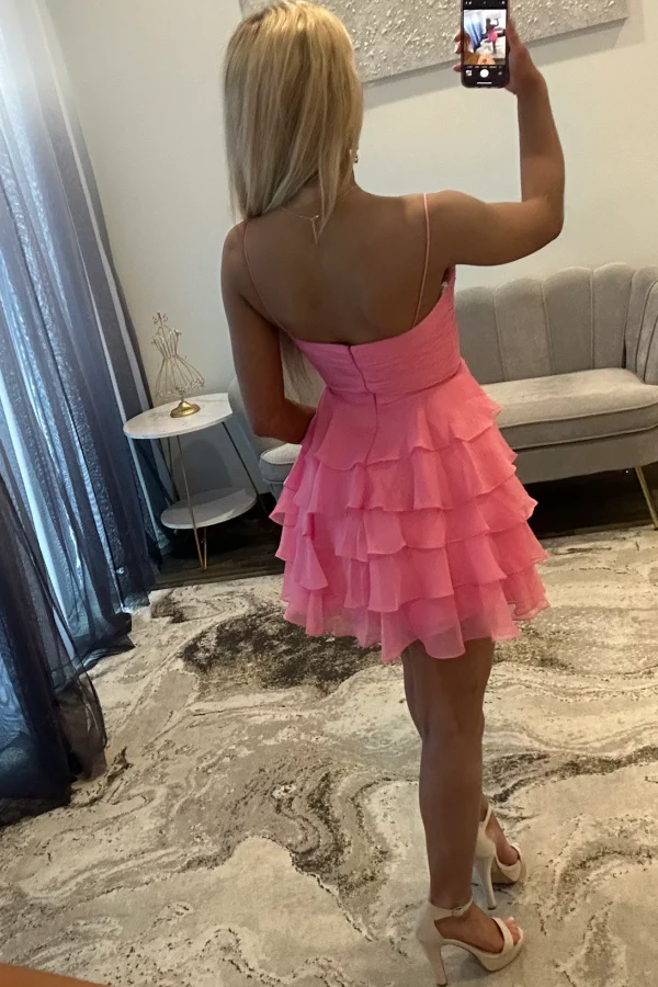 A-Line Strapless Pleated Bow Knot Chiffon Tiered Homecoming Dress