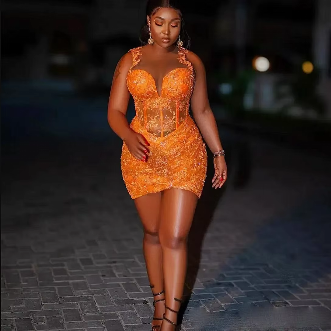 Aso Ebi Mini Lace Prom Dresses Sexy Yong Girls Birthday Party Dress Custom Made Short Cocktail Dress