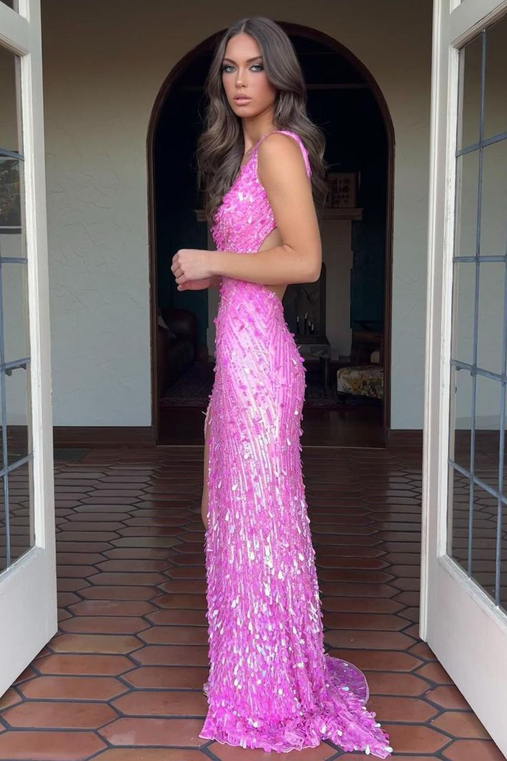 Charming Mermaid V Neck Sequins Long Prom Dresses with Beading