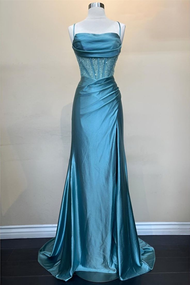 Charming Mermaid V Neck Sequins Long Prom Dresses with Beading