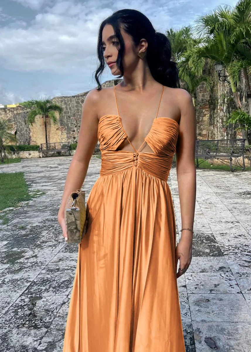 Criss-cross Chartreuse Ruched A-line Halter Sleeveless Long Prom Dress
