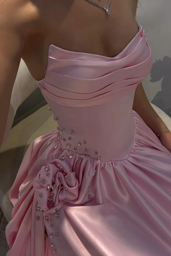 Cute A-Line Boat Neck Sleeveless Pleated Beaded High Side Slit and Train Floor Length Prom Party Dress Evening Formal Gown Birthday Party Dress