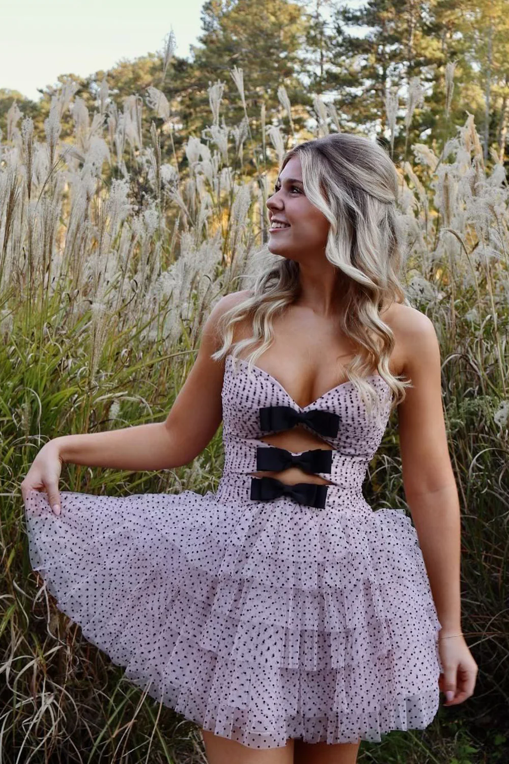 Cute A Line Sweetheart Pink Dot Tulle Homecoming Dresses