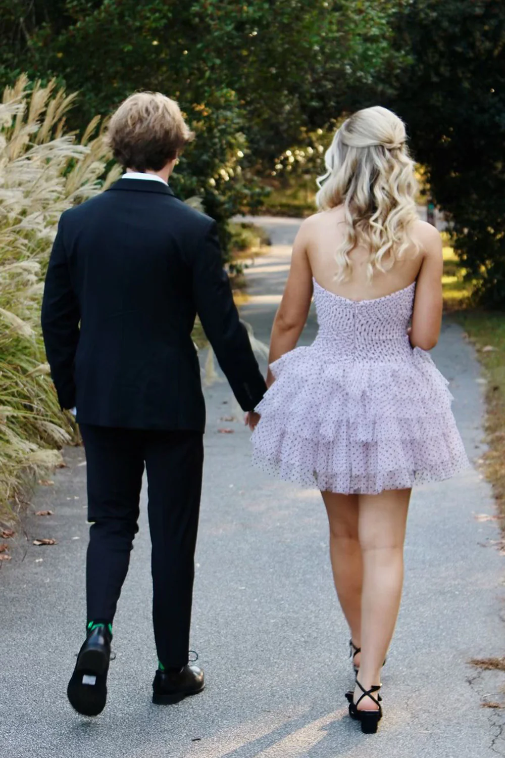 Cute A Line Sweetheart Pink Dot Tulle Homecoming Dresses
