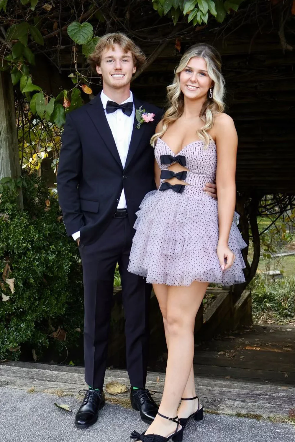 Cute A Line Sweetheart Pink Dot Tulle Homecoming Dresses