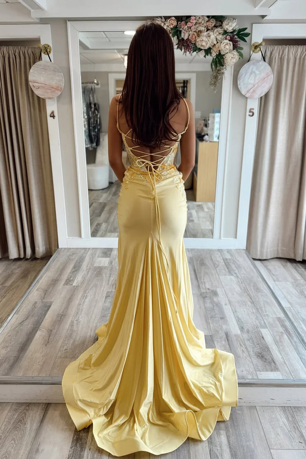 Cute Mermaid V Neck Satin Prom Dress with Beading