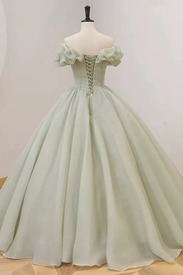 Elegant A-Line Off Shoulder Sleeveless Ruched Beaded Pleated Floor Length Lace Up Prom Dress Evening Gown Formal Dress