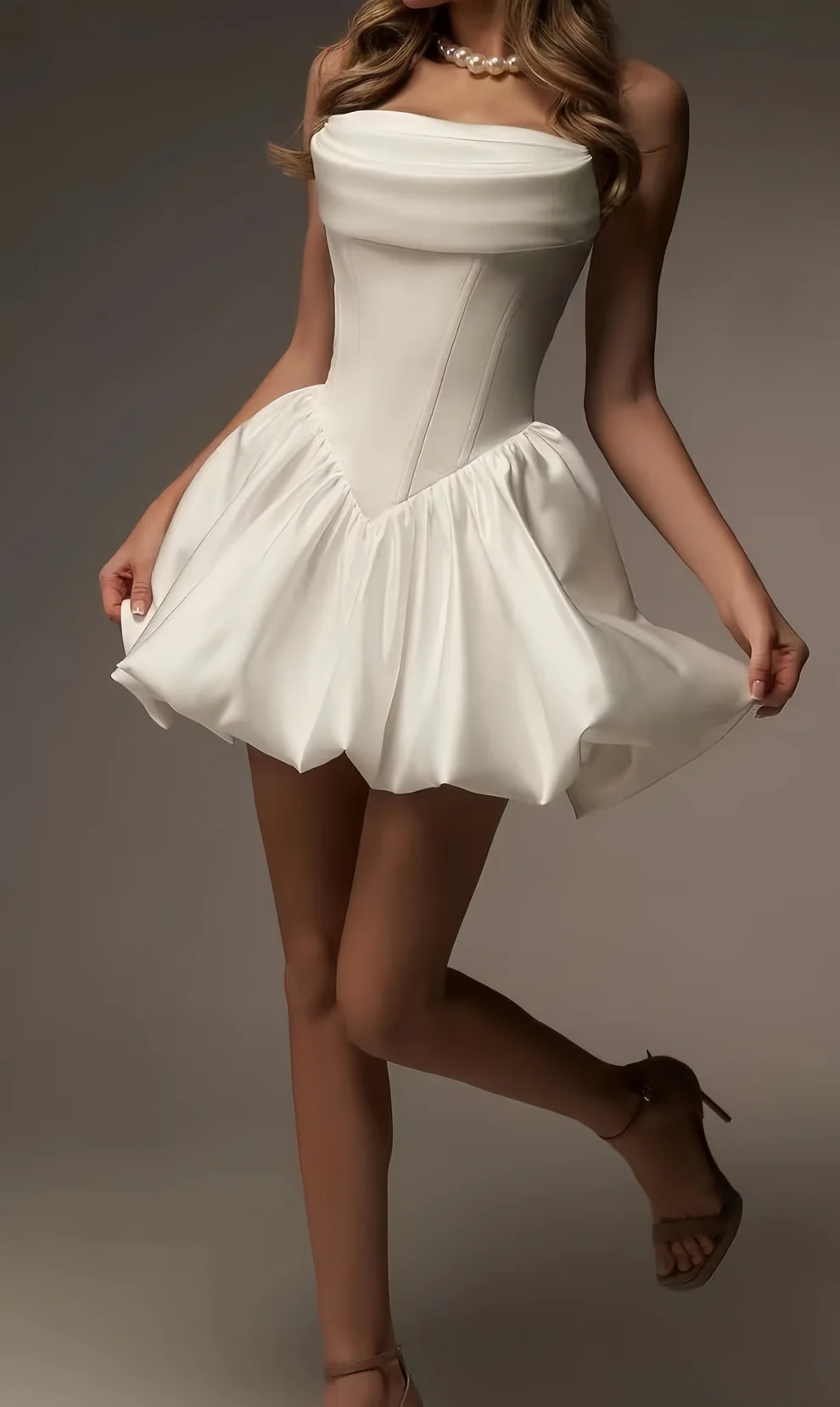 Elegant White Bridal Homecoming Dresses Strapless A-line Satin Party Dress