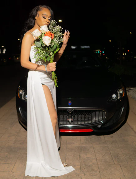 Elegant White Satin Long Slit Prom Dress Birthday Party Dress