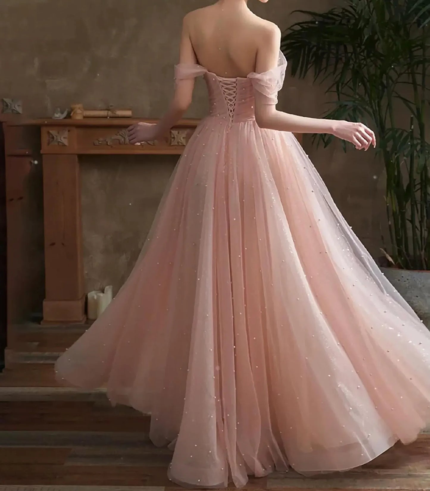 Fairy Pink Off Shoulder Prom Dress, Tulle Dress, Cocktail Dress, Evening Dress, Princess Dress, Birthday Dress, Prom Dress, Party Dress