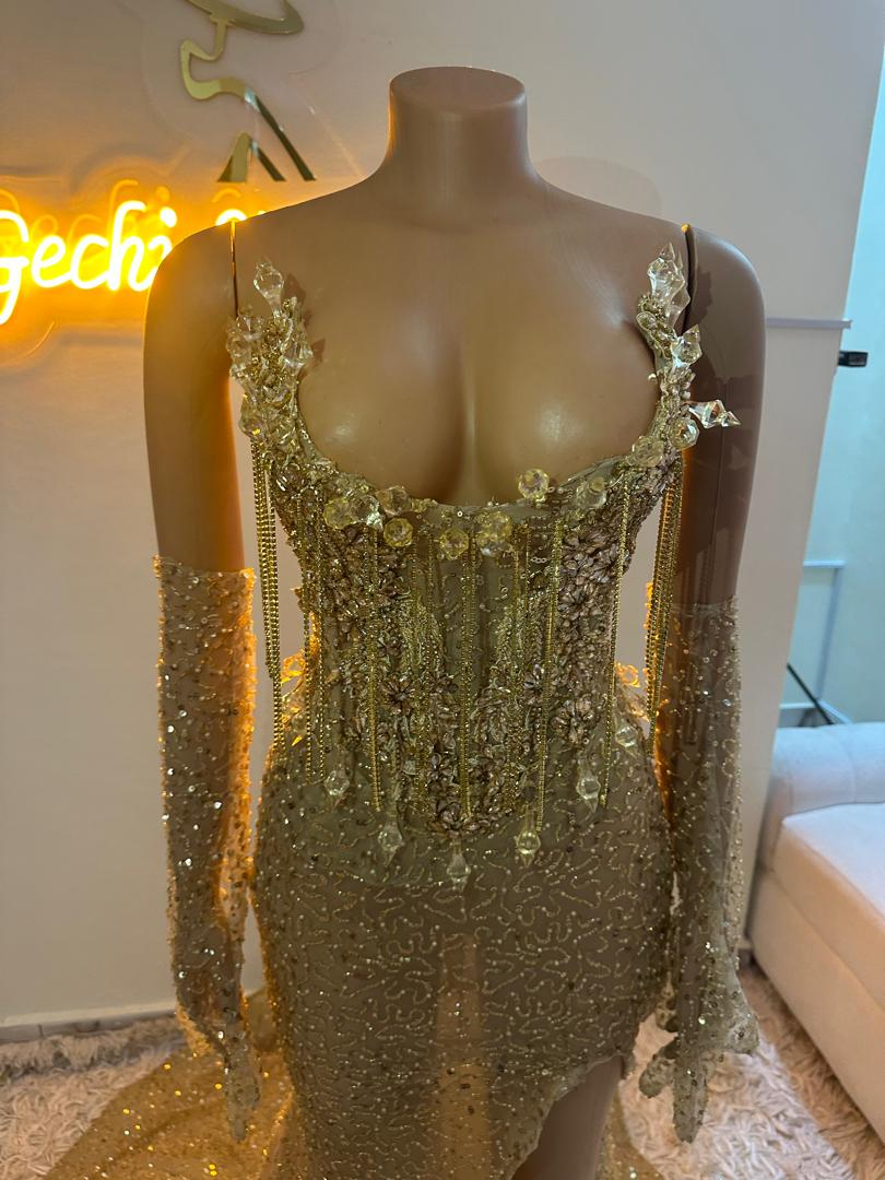 Golden Mermaid Prom Dresses Long Formal Gown
