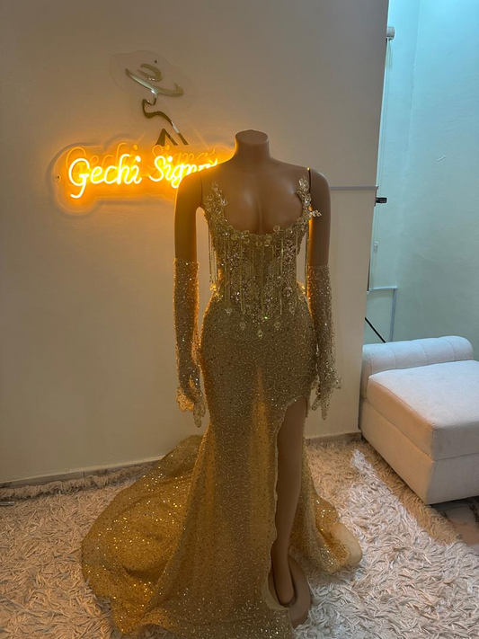 Golden Mermaid Prom Dresses Long Formal Gown