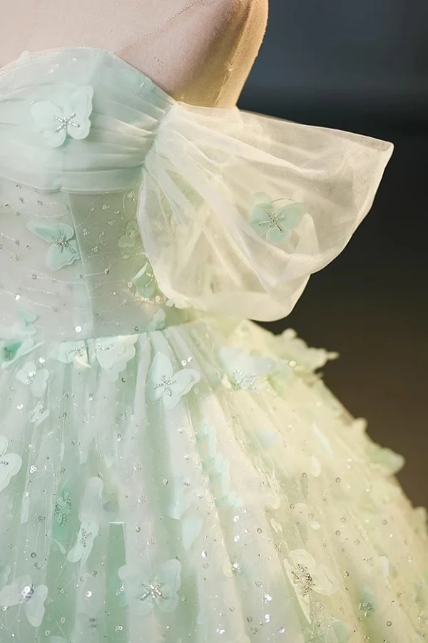 Gorgeous A-Line Off Shoulder Sleeveless Pleated 3D Butterflies Appliques Prom Party Dress Evening Formal Gown Birthday Party Dress