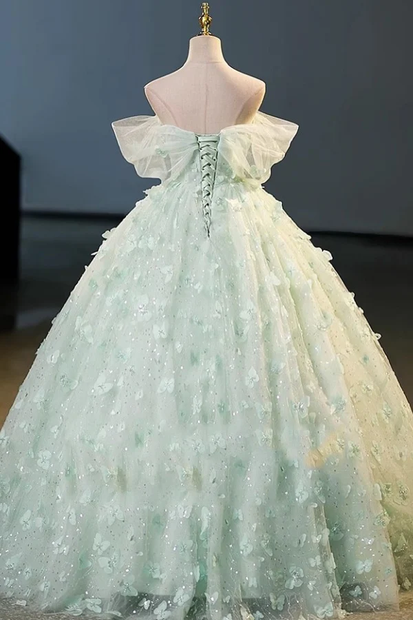 Gorgeous A-Line Off Shoulder Sleeveless Pleated 3D Butterflies Appliques Prom Party Dress Evening Formal Gown Birthday Party Dress