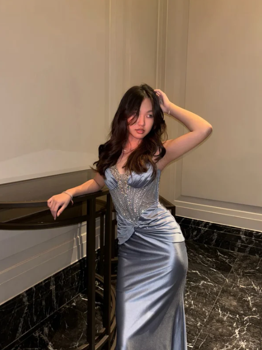 Gray Mermaid Long Vintage Prom Party Dresses Unique Evening Dress