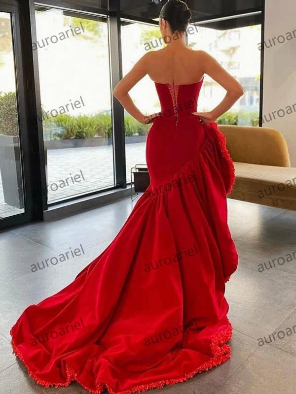 Red Mermaid Prom Dresses Ruffles Side Slit Sweetheart Formal Evening Gowns Vestido De Novia Special Occasion Dress