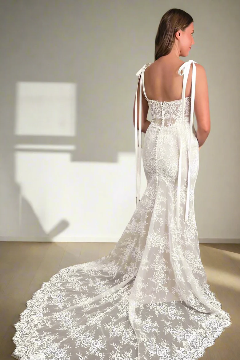 Ivory Straps Sweetheart Lace Mermaid Wedding Dress