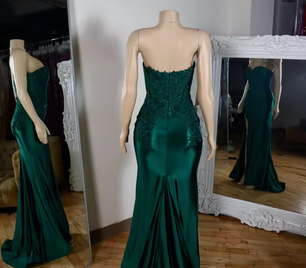 Luxury Green Prom Dress Velvet Lace Appliques Beading Wedding Reception Evening Gown Birthday Party Customized