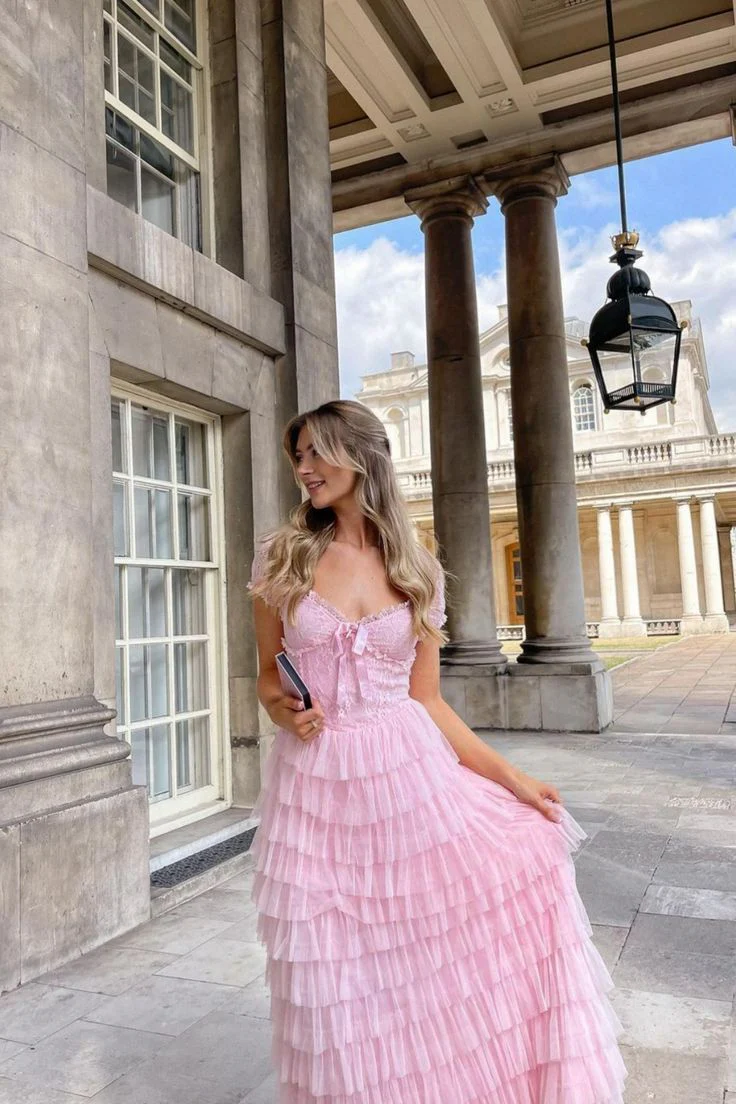 Modest A line Sweetheart Pink Tulle Prom Dresses Long Party Dress 18th Birthday Outfits Graduation Dress